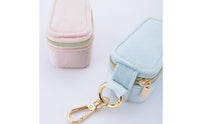 Portable Travel Jewelry Case with Keychain Compact Mini Jewelry Box with Zipper Velvet Band Holder Lightweight for Travelers, Daily Commute, Gym