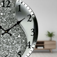 Luxury Design Decorative Art Clock Non-Ticking Silver Glitter Wall Clock Quartz Movement Easy to Hang for Living Room, Bedroom, Office