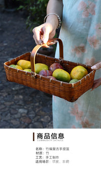 Handwoven Purple Bamboo Storage Basket with Handle