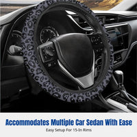 Polyester Steering Wheel Cover, Black Leopard Print, Universal Fit, Sweat-Absorbing, Stylish Car Interior Accessory