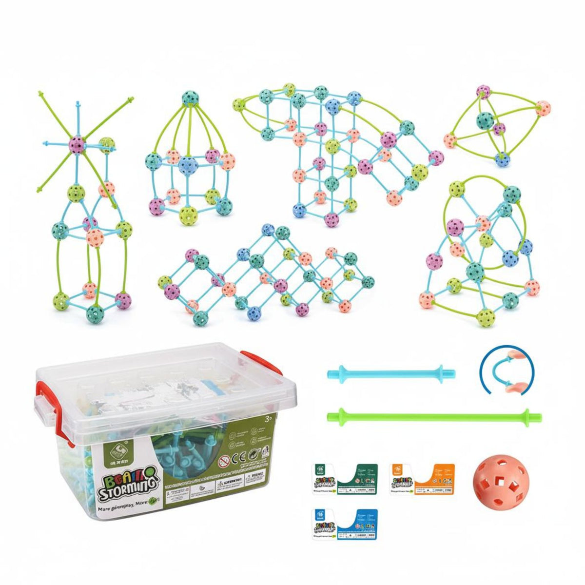 Educational Geometric Building Blocks Creative Play 3D Brain-Teaser Construction Set Sparks Creativity Interlocking Bead and Stick Toy Improves Fine Movement Skills for Children, Preschoolers, Daycare, Classroom