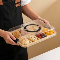 Compartment Serving Tray with Lid Multi-Functional Design Divided Platter with Carrying Handles Compartmented Sections Servingware for Party, Outdoor