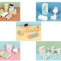 Pastel Miniature Wooden Furniture Set Smooth Wooden Dollhouse Furniture Rounded Edges Dollhouse Accessories Block-Like