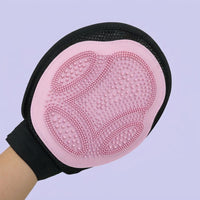 Dog Bath and Dog Grooming Brush for Short Curly Hair, Cat Grooming Washing Gloves with Shampoo Dispenser, Anti Slip Bath Tool, Adjustable Strap