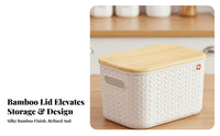 Storage Box with Bamboo Lid particleproof Organizing Basket Built-in Handles
