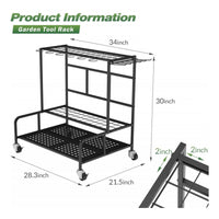 Rolling Garden Tool Organizer with Wheels Heavy Duty Garden Tool Organizer with Hooks All-Metal Stand Sturdy for Gardeners, Homeowners, Garage, Shed