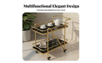 Wrought Iron Frame Mobile Serving Cart on Wheels 360° Swivel Casters Kitchen Serving Trolley on Wheels Easy Mobility 2-Tier Rolling Trolley Versatile Use for Restaurant Team, Party Hosts, Home Entertainers, Hotel, Dining Room, Parties