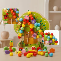 Tree-Shaped Wooden Threading Board Multicolor Threading Board with Beads Smooth Wooden Blocks Vibrant for Preschoolers, Toddlers, Home, Daycare