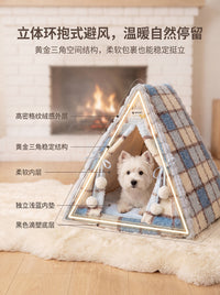 Autumn/Winter Plaid Pet Bed for Dogs, Semi-Enclosed, Warm, Washable
