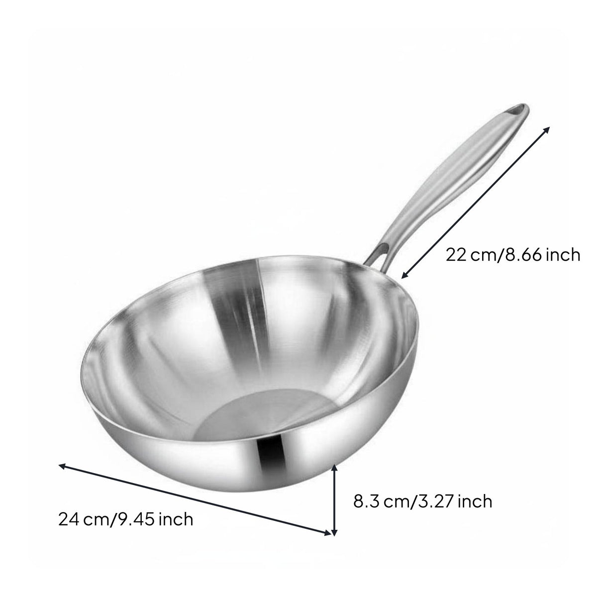 No Coating Stainless Steel Wok All Stovetops Compatible Flat Bottom Wok Even Heat Distribution Uncoated Stir-Fry Pan Warp-Proof Base for Beginners