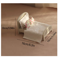 Miniature Bed with Wooden Frame Vintage-Styled Dollhouse Bed
