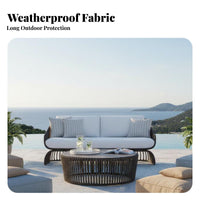 Waterresistant Wicker Sofa and Table set sun-withstandant 4-Piece Patio Seating Set All-Weather Outdoor Furniture Sturdy Frame for Business Owners, Homeowners, Families, rearyard, Terrace, Porch, pool area