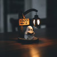 Ghost Figurine with Lantern Decorative Halloween Light Figurine Ghost Statue with Lantern Spooky Table Lamp Battery-Powered