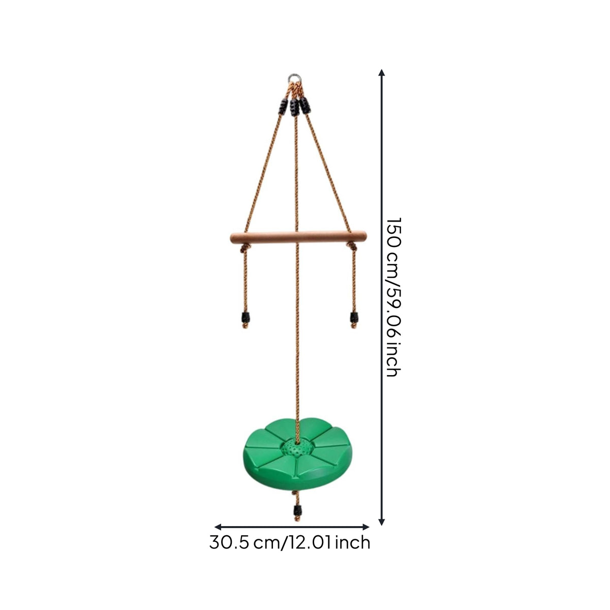 Outdoor Swing with Wooden Bar Braided Disc Swing Suspended Indoor for Children, Toddlers, Backyard, Playroom, Daycare