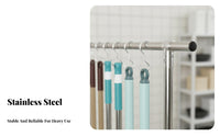 Broom and Mop Holder Rack No Required Stainless Steel Broom Stand Rust-Resistant Freestanding Cleaning Tool Holder for Garage, Utility Closet