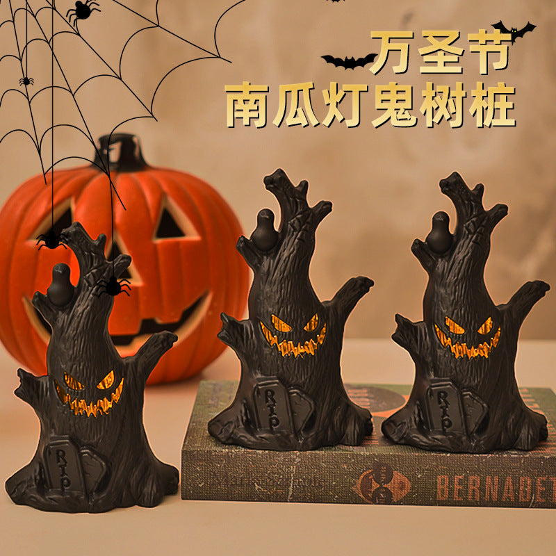 万圣节装饰品搞怪南瓜小夜灯鬼树桩小摆件恐怖幽灵卧室场景布置灯