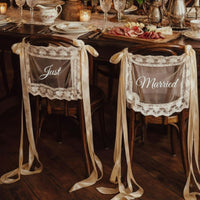 Tulle Chair Bows with Lace Transparent Chair-Back Decorations with Ribbons Sash Adjustable Elegant for Brides