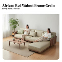 Chaise Lounge Sofa New Chinese design L-Shaped sectional Chaise sturdy Wood Frame Couch for Apartment Dwellers, duos, Lounging, Movie evenings, Play Area