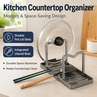 Pot Lid Holder, Utensil Holder, Spoon Rest, 2-Layer Countertop Pot Lid Organiser Rack, Modern Minimalist Kitchen Organiser
