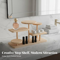 Tiered Wooden Display Stand Multifunctional Solid Wood Figurine Riser Stable Structure Desktop Collectible Shelf for Collectors, Dressing Table