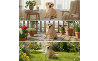 Lifelike Sitting Dog Figurine Realistic Sitting Dog Statue Hand-Painted Sculpture Weather-Resistant for Gardeners, Garden, Home Decor, Patio, Flower Bed