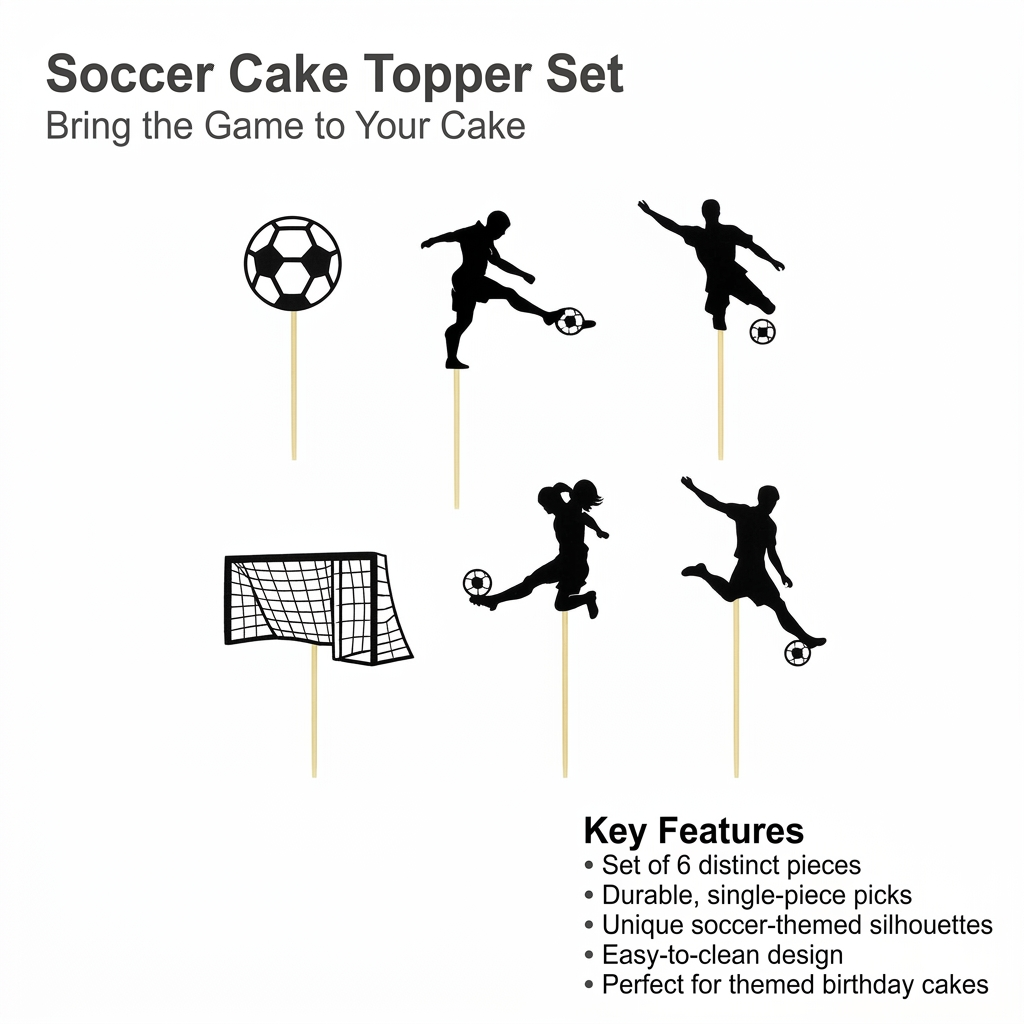 Soccer Theme Cake Topper, Dynamic Soccer Player Birthday Cake Decorations, Black Silhouette Soccer Goal Cake Topper