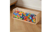 2 Pieces Natural Wood Grain Acrylic-Top Storage Box Handle Cutouts Wooden Toy Chest Rectangular Toy Storage Box Simple Design for Classroom, Home