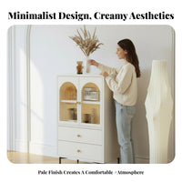 Modern Minimalist Design TV Cabinet and Coffee Table Set Creamy White Finish TV Stand and Coffee Table Set Floor-Standing Living Room Furniture Arched Door Feature for Apartment Dwellers, Homeowners, Young Adults, Lounge Area, Bedroom