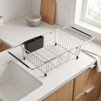 Kitchen Sink Rack Stainless Steel Rack Dishware Organizer, Expandable Over Sink Kitchen Sink Organizer with Cutlery Holder, Modern Space Saving