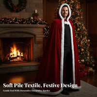 For All Genders Design Christmas Velvet Cloak Attached Hood Full-Length Hooded Cloak Tie Closure Long Cape Soft Texture for Performers, Cosplayers, Holiday Events, Stage Performance, Cosplay Event, Masquerade Ball