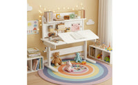 Tilting Desktop Kids Desk and Chair Set Stable Structure Kids Desk Chair Set Multiple Storage Options Children's Hutch Study Table Solid Wood Core for Students
