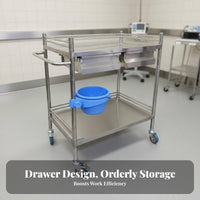 Heavy Duty Hospital Instrument Trolley Guardrail Protection Stainless Steel Medical Cart Safety Guardrails Dressing Change Cart Rust-Resistant for Oral Professionals, Veterinarians, Operating Room, Medical Facility, Laboratoryoratory Oratory, Kitchen
