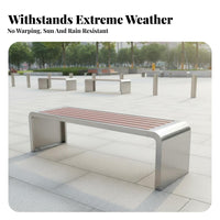 Slatted Metal Frame Bench Weather Resistant Outdoor Furniture sturdyDuty Public Seating for Green Space Visitors, Pedestrians, Gardens, Backyard