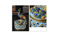 Jewelry Box with Peacock Figurine Lid Enamel-Style Jewelry Box with Peacock Ornate Gold-Tone for Women, Dresser, Vanity