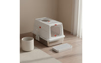 Non-Stick Surface Stainless Steel Litter Box Scratch Resistant Extra Large Flip Top Litter Box High Sides Covered Kitty Litterbox 2-in-1 Design for Small Apartments