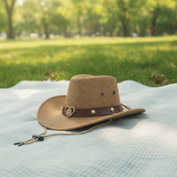 Wide Brim Western Hat with Heart Ornament Adjustable Cowboy Hat with Chin Cord Summer Woven for Girls, Kids, Toddlers, Dress-up, Costume Parties, Outdoor Play