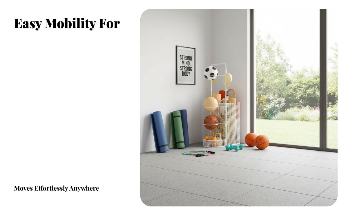 Exercise Mat and Ball Holder Heavy Duty Rolling Exercise Accessories Rack Space Saving Design Rolling Exercise Accessories Organizer for Families