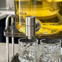 Glass Water Jug with Metal Spigot and Stand, Large Capacity Cold Water Dispenser for Fridge Jug, Fruit Tea and Cold Brew Glass Beverage Bottle