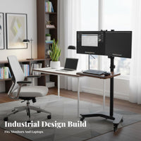 VESA Compatible Rolling Monitor Floor Stand Full Motion Mobile Computer Workstation Gas Hydraulic Arm Computer Cart on Wheels Heavy Duty for Presenters, Conference Room, Classroom