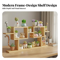 Multi-Tier Plant Shelf Solid Wood Wooden Stand Space Saving Desktop Plant Organizer for Balcony, Living Room, Office