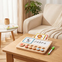 Early Learning Wooden Alphabet Board with Cards Hands-on Learning Alphabet Matching Board with Pen Animal-Themed Wooden Letter Puzzle Sturdy for Toddlers, Kids, Homeschool