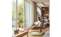 Hanging Egg Chair with Stand Woven Hanging Egg Chair Padded Furniture for Adults, Balcony, Living Room, Sunroom
