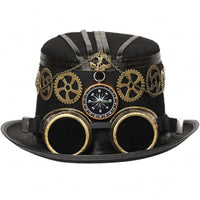 Brass-Tone Gears Steampunk Top Hat Wide Brim Victorian Steampunk Hat Decorative Band Costume Accessory Structured Crown for Stage Performance, Theater