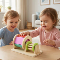 Developmental Wooden Toy with Roller Compact Rotating Drum Toy Multi-Sensory Baby Roller Educational for Tabletop