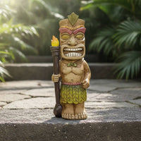 Tiki Statue with Light up Eyes Wood Look Tiki Statue with LED Eyes Lawn Ornament Glowing Tropical for Patio, Yard