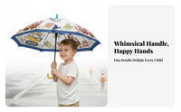 Lightweight Kids Cartoon Umbrella Anti-Pinch Design Children's Sun and Rain Umbrella Round Safety Tips for Toddlers, School, Outdoor, Travel