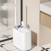 Toilet Trash Bin with Toilet Brush Wheeled Slim Bathroom Bin with Brush Holder Bathroom Trash Can with Lid Space-Saving Compact