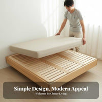 Wooden Slat Frame floor-level setup Compatible Horizontal Wood Slat Set Eliminates Box foundation Slatted Support for Renters, Parents, Guest Room, Dormitory, Daybed