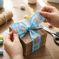 5 Yards Easter Wired Ribbon DIY Friendly Easter Craft Ribbon Rustic for Crafters, Decorators, Wreath Making, Holiday Celebrations, Party Decoration, Gift Wrapping