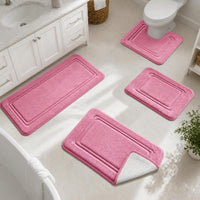 Coral Fleece Embossed Memory Foam Bath Mat Set Non-Slip Absorbent Bathroom Rugs
